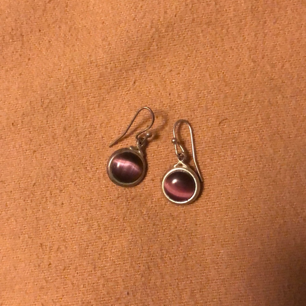 Small hanging silver and purple earrings
